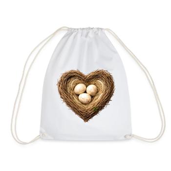 Heart-shaped bird's nest with eggs - Drawstring Bag - white - Front