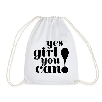 Yes girl you can! Motivation Typography Design - Drawstring Bag - white - Front
