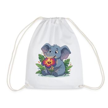 Elefant mit Hibiskusblüte - Turnbeutel - Weiß - Vorne