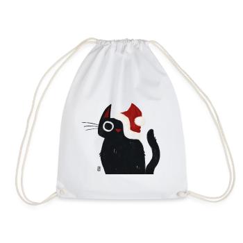 Black Cat with Santa Hat - Drawstring Bag - white - Front