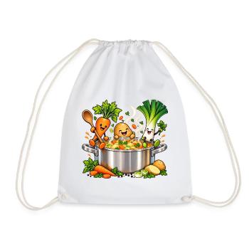 Fröhliche Gemüsefreunde kochen Suppe  - Turnbeutel - Weiß - Vorne