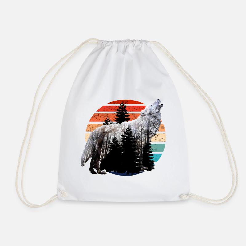 heulender Wolf Doppelbelichtung mit Retro Sunset - Turnbeutel - Weiß