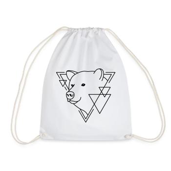 Bear in Geometric Shape - Line Art Design - Drawstring Bag - white - Front