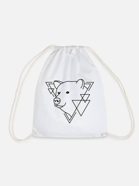 Bear in Geometric Shape - Line Art Design - Drawstring Bag - white