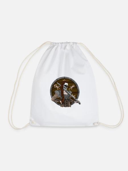 Vikingmaidwith shield - Drawstring Bag - white