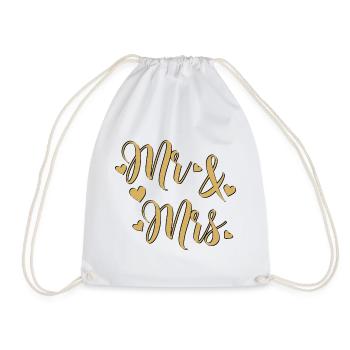 Mr and Mrs Gold on Black - Drawstring Bag - white - Front