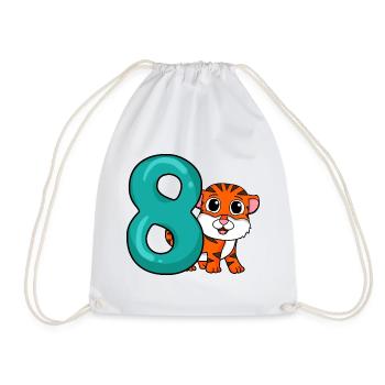 8 Birthday 8 years old with animal motif - eight - Drawstring Bag - white - Front