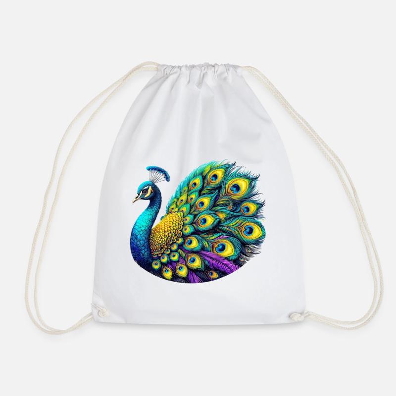 Peacock - Drawstring Bag - white
