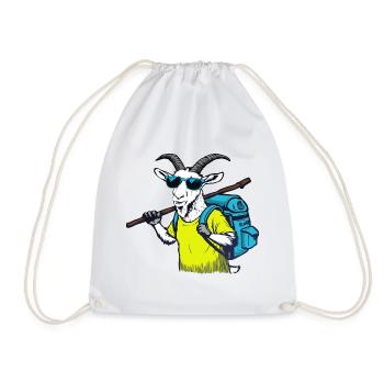 Mountain goat with backpack - Drawstring Bag - white - Front
