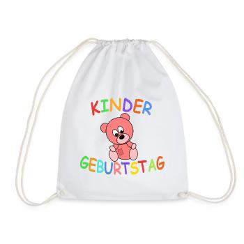 Kindergeburtstag mit Teddybär - Turnbeutel - Weiß - Vorne