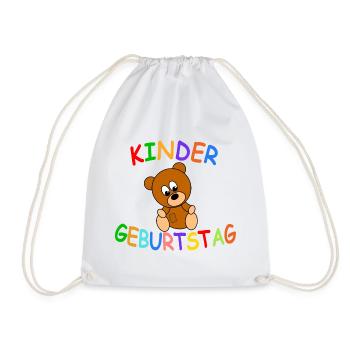 Kindergeburtstag mit Teddybär - Turnbeutel - Weiß - Vorne