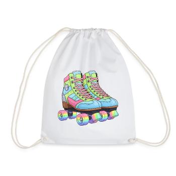 Rollschuhe Retro Regenbogen 80er 90er - Turnbeutel - Weiß - Vorne