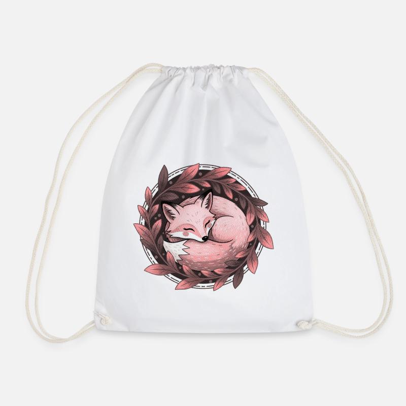 Red Fox Embraced by Autumn Leaves - Drawstring Bag - white