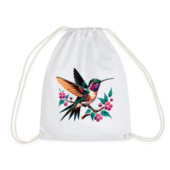 Vibrant Hummingbird on Blooming Branch - Drawstring Bag - white - Front