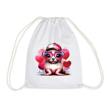 Baby seal heart glasses Kawaii seal - Drawstring Bag - white - Front