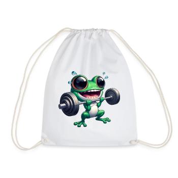 Frog Fitness Dumbbell Workout Bodybuilding Gym - Drawstring Bag - white - Front