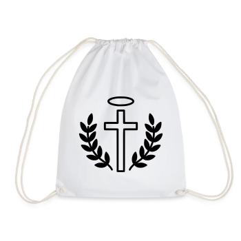 Christian Cross with Halo & Laurel - Drawstring Bag - white - Front