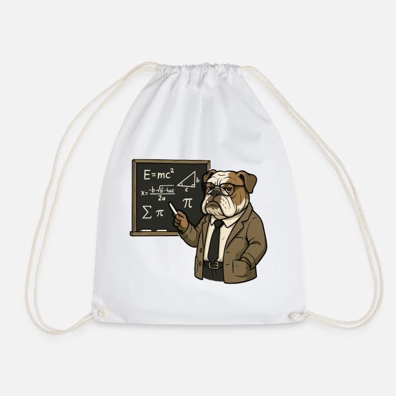 Bulldog Math Teacher at Chalkboard Classroom Art - Drawstring Bag - white