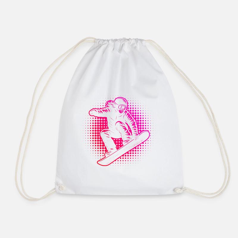 Neon Snowboarder Halftone Style - Drawstring Bag - white