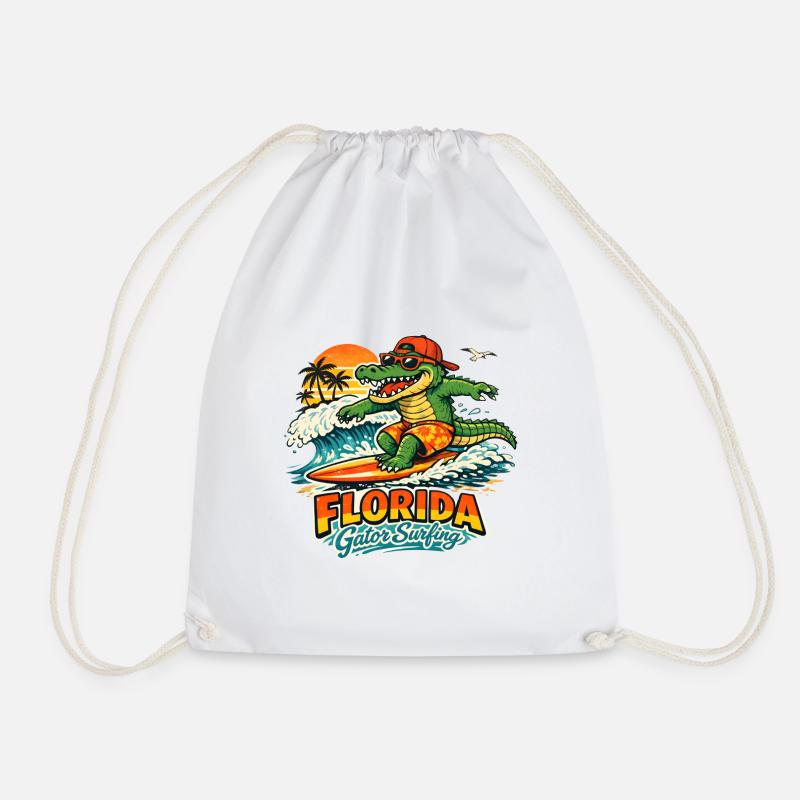 Surfing alligator in Florida - Drawstring Bag - white