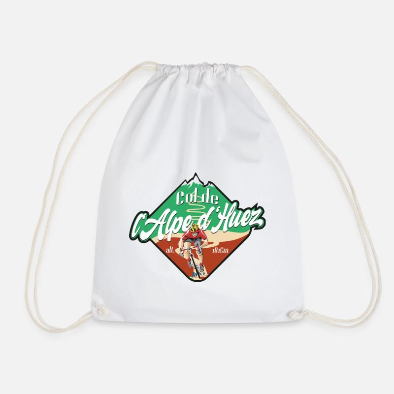 Col de l'Alpe d'Huez Cyclist - Drawstring Bag - white