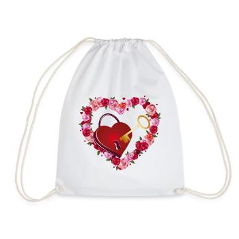 Cœur de rose avec serrure d’amour et clé en or - Sac de sport léger - blanc - Devant