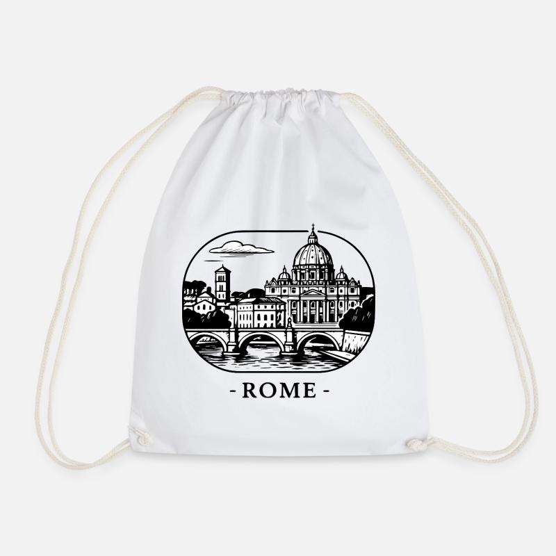 City panorama with cathedral and bridge - Rome lettering - Drawstring Bag - white