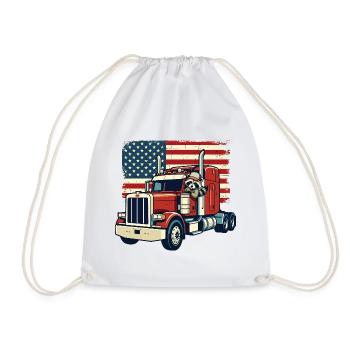 Trucker US Semi Truck Driver Raccoon - Drawstring Bag - white - Front