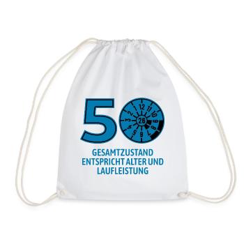 HU April 2026 - 50 Jahre - Geburtstag Geschenk - Turnbeutel - Weiß - Vorne