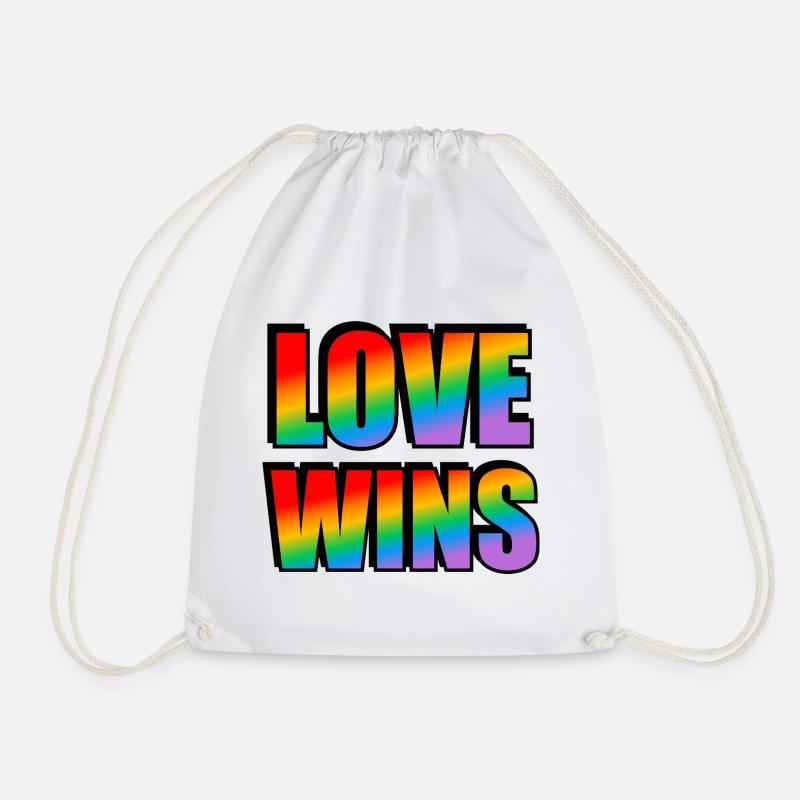 Love Wins Rainbow Typography - Drawstring Bag - white