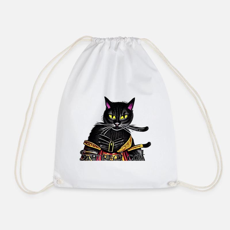 Samurai cat with gold armor - Drawstring Bag - white