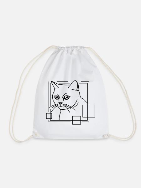Katze in geometrischer Form - Line-Art-Design - Turnbeutel - Weiß