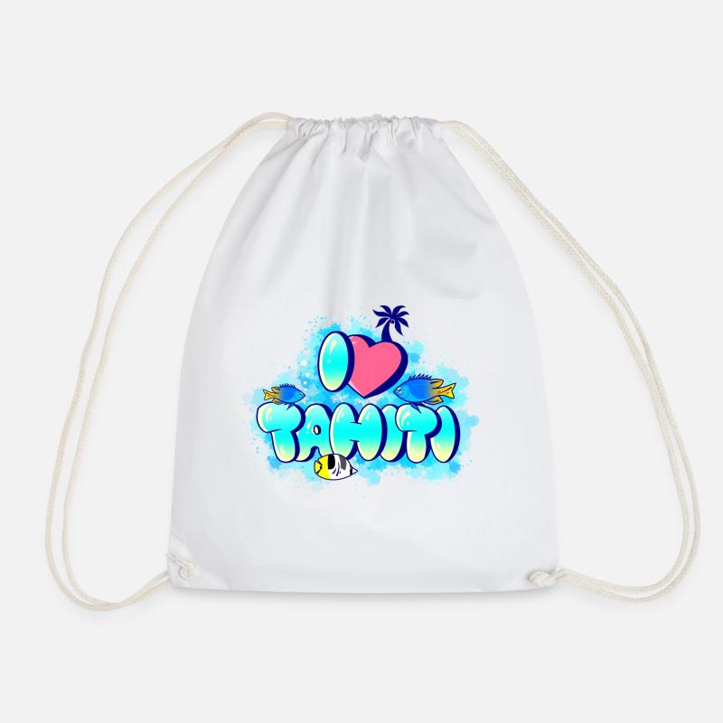 I love Tahiti - Drawstring Bag - white