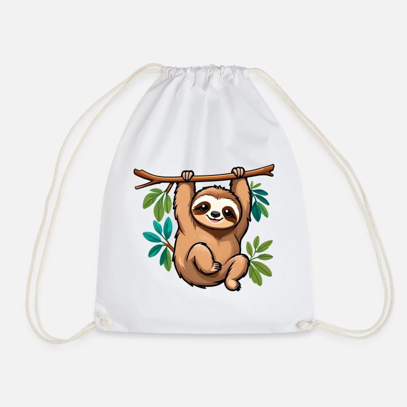 Cute Happy Cartoon Sloth - Drawstring Bag - white
