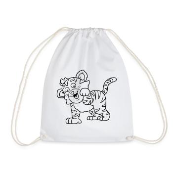 Tiger Kawaii coloring page hand-illustrated - Drawstring Bag - white - Front