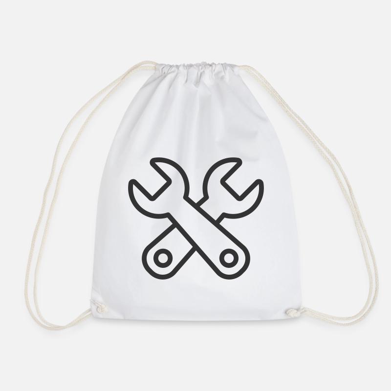Minimalist Crossed Tools Line Art Icon - Drawstring Bag - white