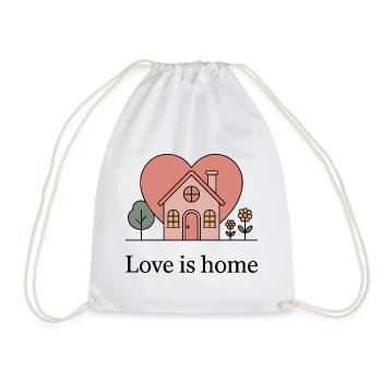 Pastel Heart Home Illustration - Drawstring Bag - white - Front