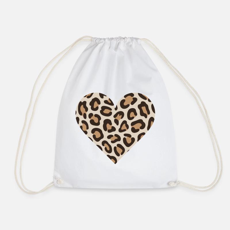 Leopard Heart Print - Drawstring Bag - white