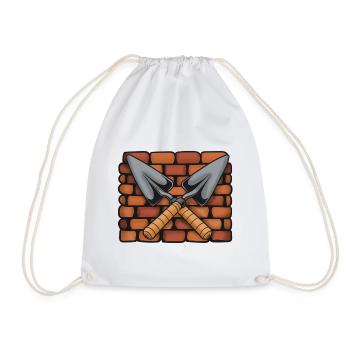 Mason's symbol: Crossed trowels in front of brick wall - Drawstring Bag - white - Front