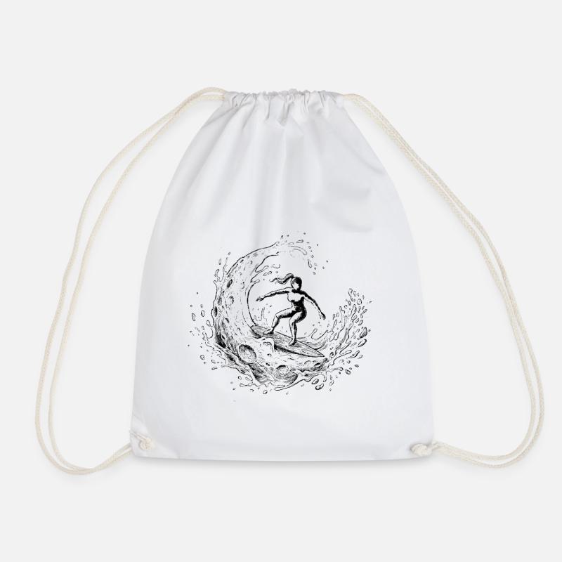 Cosmic Moon Surfer - Drawstring Bag - white