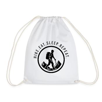 Hike.Eat.Sleep.Repeat. Mountain Hiker Logo - Drawstring Bag - white - Front