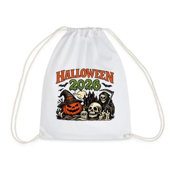 Halloween 2026 Kürbis und Skelette - Turnbeutel - Weiß - Vorne