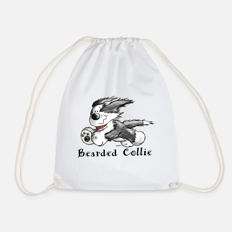 Bearded Collie - Drawstring Bag - white