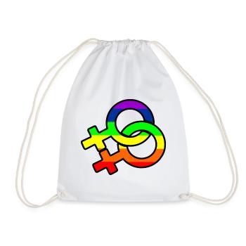 Gender-Lesben-Logo mit Regenbogen - Turnbeutel - Weiß - Vorne