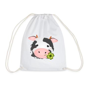 cute cow with shamrock for farm fans - Drawstring Bag - white - Front
