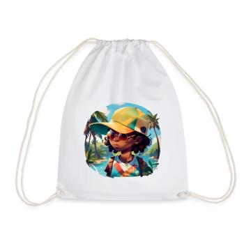 Black Kid on Tropical Beach - Drawstring Bag - white - Front