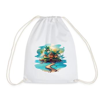 Tropical Island with cosy huts - Drawstring Bag - white - Front