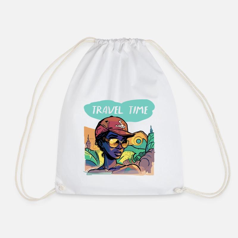 Travel Time - Drawstring Bag - white