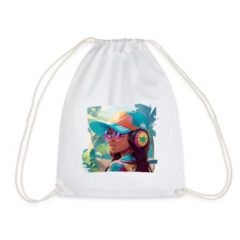 Girl with Headphones - Drawstring Bag - white - Front