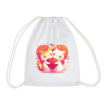 Cats, Love, Hug, Cuddle, Heart, Sweet, Cute - Drawstring Bag - white - Front